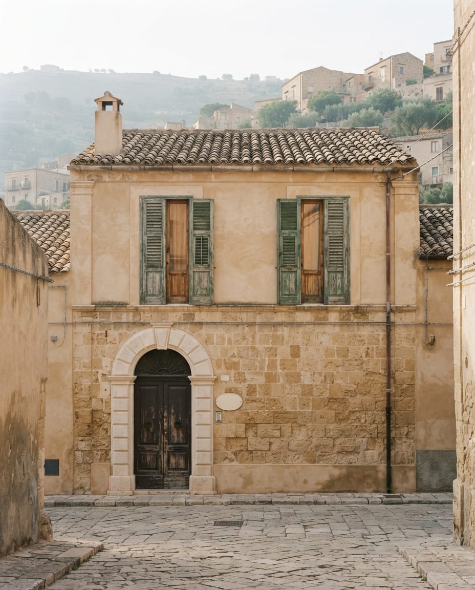 Restored stone facade in a Sicilian hill town